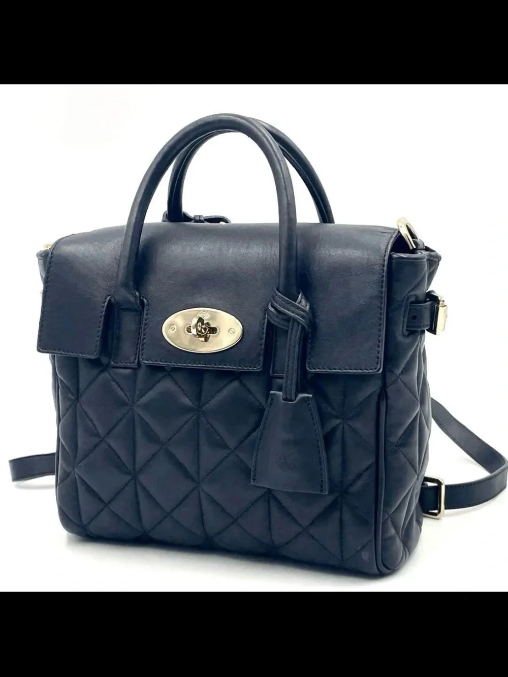 Mulberry Black Quilted Leather Satchel with Gold Hardware
